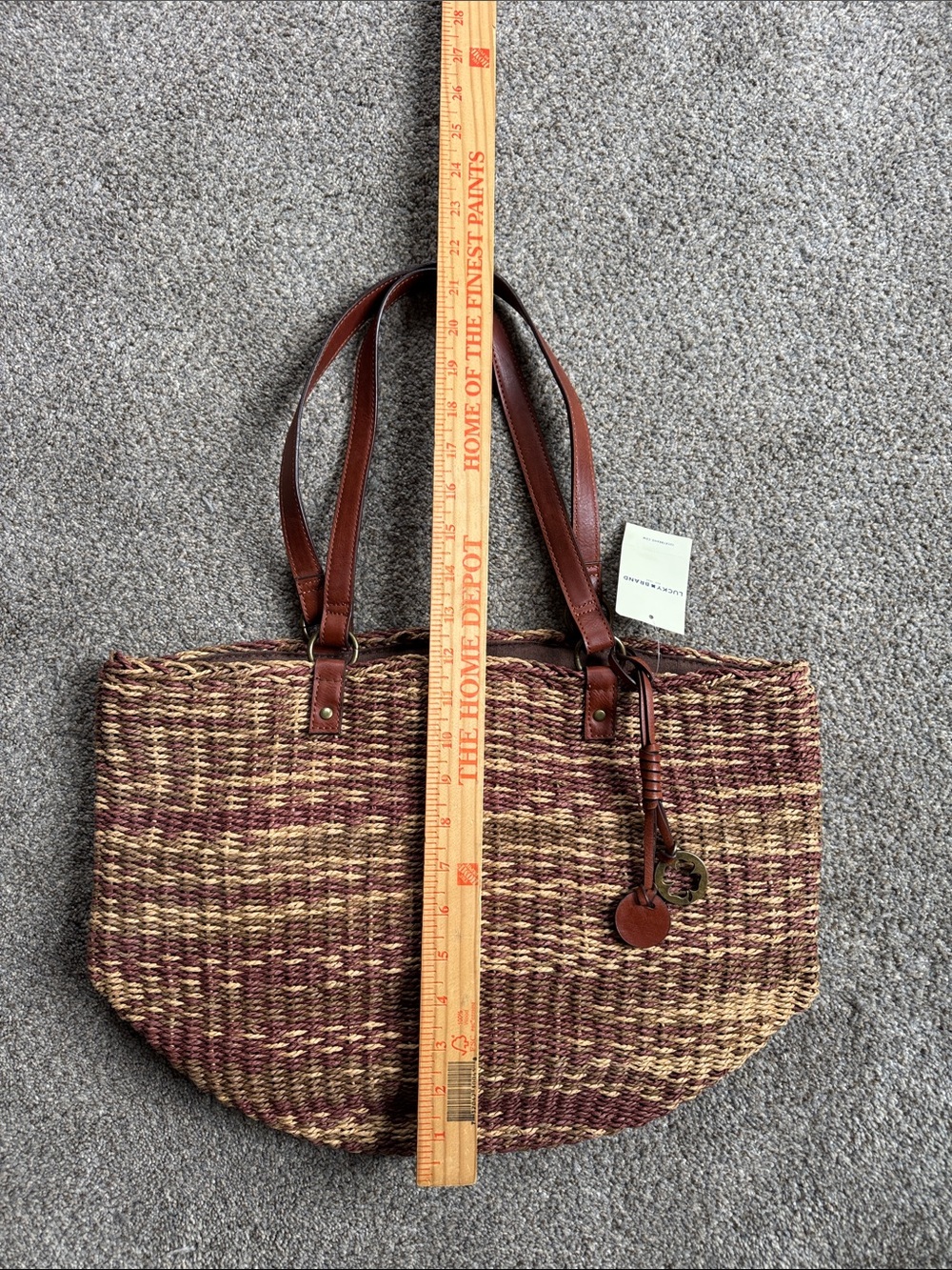 Lucky Brand Woven Straw Tote in Brown and Tan with Leather Straps - Picture 8 of 8